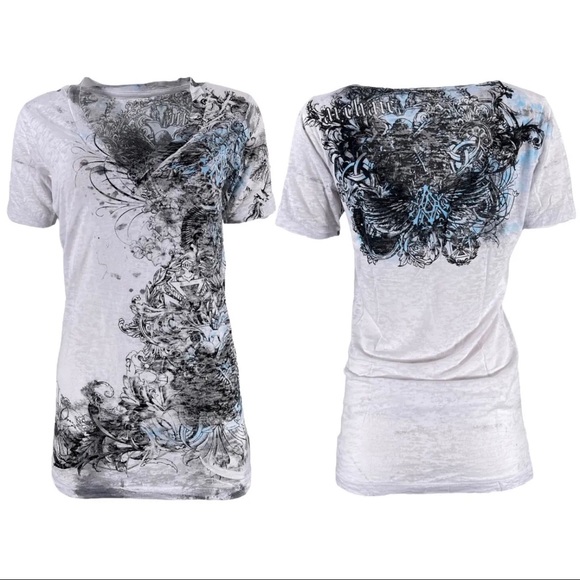 Affliction Tops - Archaic by Affliction Women's T-shirt Perception Biker Tattoo